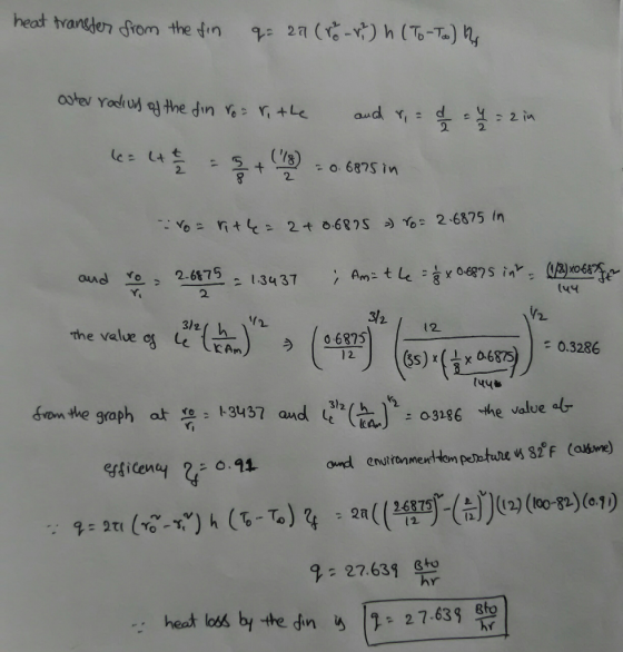 heat hang from the fin 2nd:H) h (To-Ta) ℉ 2 auud Yo 2-6875 dn; 2.cm 2 1.3437 冫Am2 t ue澍oon s in, (uarepte. the value og 9 68