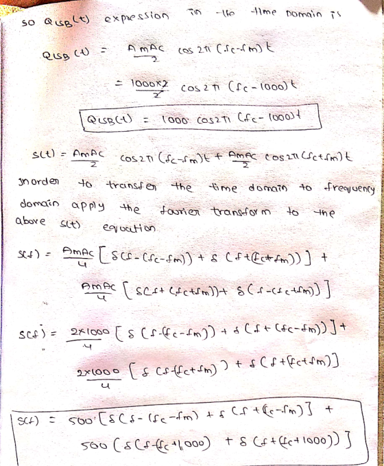 time pomain is so QUB(t) expression QiUB)= lo00 cosZTi Cfc-1000lt slt) = AmAC In orden to trainsf er to frequency the time do