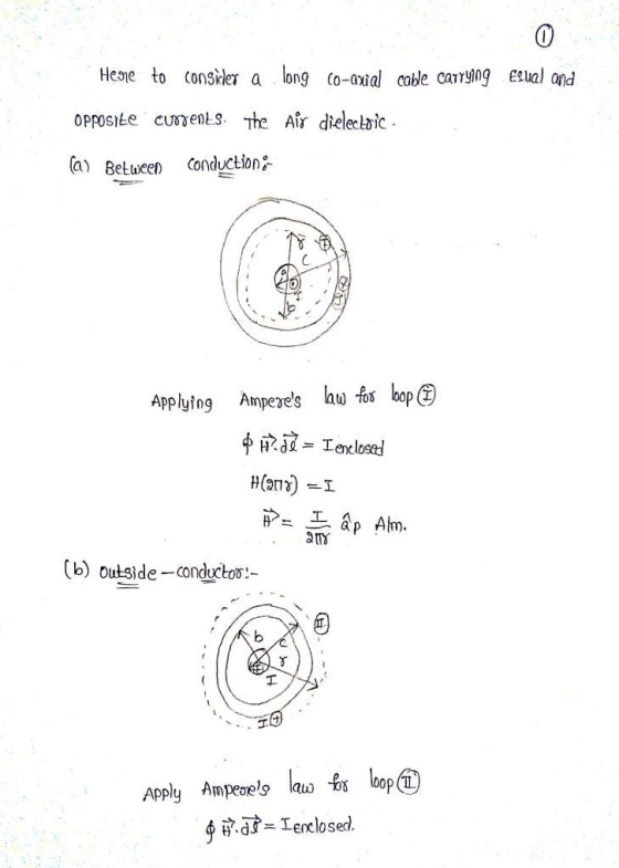 0 Hege to consider a long (o-axial cable carrying Erval and OPPOSIŁe currents. The Air dielectric (a) Between conduction Appl