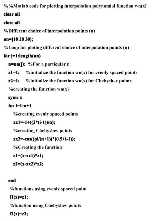 %%Matlab code for plotting interpolation polynomial function wn(x) clear all close all %Different choice of interpolation poi