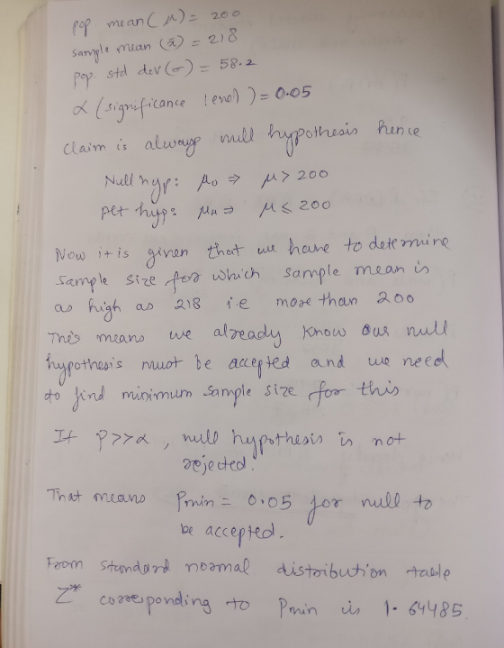 saiple mian 218 Dothesis hun ce Claim is alwoup v Now i+ is iven thot uhene to doit muire Sample size wch Sample man ao high