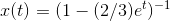 x(t)=(1-(2/3) e^t)^{-1}