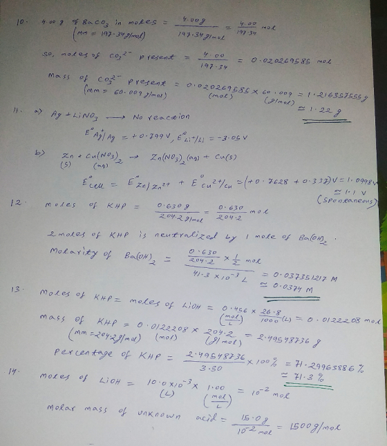 4.008 10. 4.00.g of Baco, in moles = (mm = 197.34 g/mol) 4.00 mol 1 9734 197.34 glmol so moles of co2- present = 4.00 - 197.3