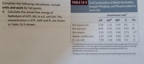 Complete the following calculations. Include units and work for full points. A. Calculate the actual free energy of hydrolysi
