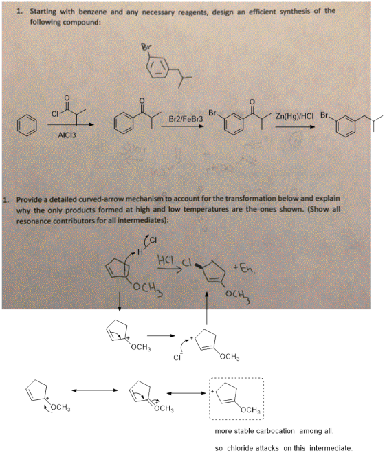 1. Starting with benzene and any necessary reagents, design an efficient synthesis of the following compound: АІСІЗ 1. Provid
