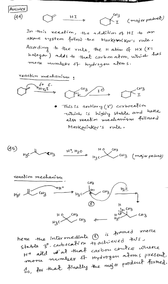 Auswex (44) - ΗΙ CH3 TI (major product In this reactim, the addition of HI to an alkone system follow the Markotnikors rut