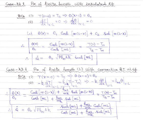 - Case-A2 fin of fint length with insulated tipos BCs ci) T(x=0) = T2 => (x=0) = @ cil de 30 => , = 0 x=L - Let 8(x) = C, Cos