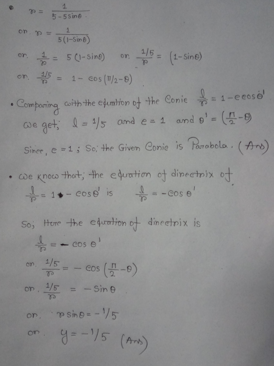 5 - 5sino on 1 5(1-sino) 1/5 = or ΟΥ. 5 (1-sino) ok (1-sino) 1- Cos (1/2-0) Comparing with the education the Conie = 1-ecoso