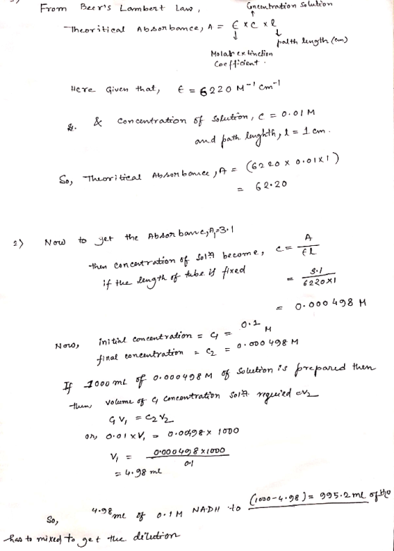 From Beers Lom bert Gneentration selutton Lao Iheoritical Abson bamee, A = € x cxQ J palth lungth (om) Molah ex inelion Coef