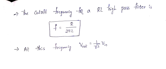 - The cutoff frequency for a R2 high pass filter is JT 2 → At this frequency Youtte Vin