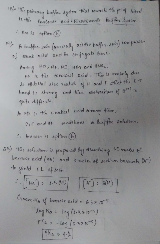 18. The poumony buffor system that controls the pH of blood is the carbonic Acid • Bicarbonale Buffor System. Ans is ophion M