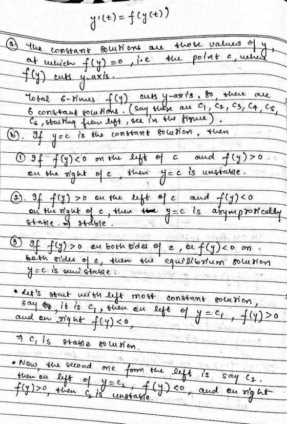 y(t) = f(y(t)) @ the constant the constant somnions are those values of y at which f(y)=0, ie the point a wehed fly) cuts ya