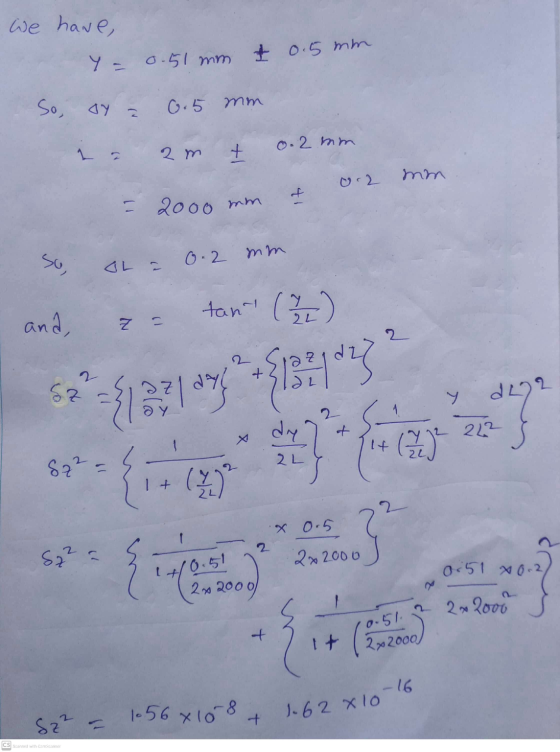 We have, Y = 0.51 mm & 0.5 mm So, ay 6.5 mm 2 m 0.2 mm + mm = 2000 mm so, CL a 0.2 mm tant (2/2) and, Z = 52? У d2 ={1331 °+{