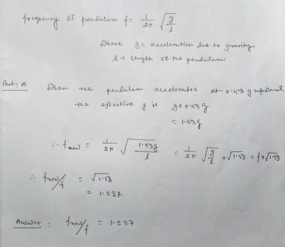 frequency of penentum f= anſa where l ga acceleration due to gravity length of the pendulum Past. A When at 0.53 gupward the