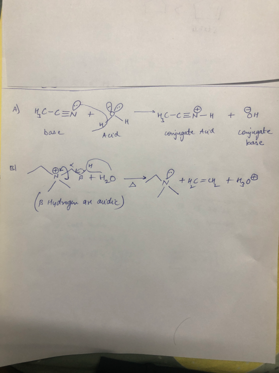 A) HC-CEN + Les UC-CEN_H + oH H base Acid conjugate Acid conjugate base 3 TH Ř + H₂O Presun + 500 (3 Hydrogen an audic)