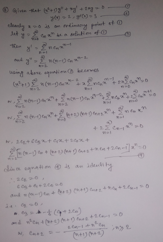 ③ Given that (x + y yo tay tray 20 40) 22, (o)=3 a 20 is an ordinary point of o - E en an de a solution of clearly let ya no
