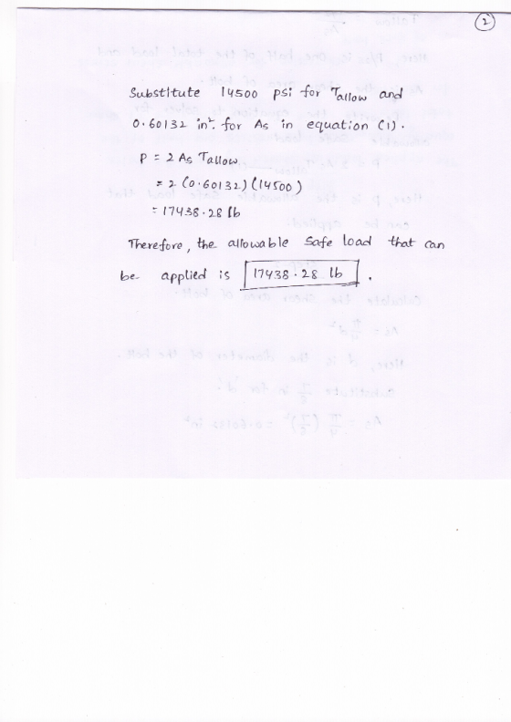 Substitute Ps fo Tallow andl 0 6013 in for As in equation C1) p 2 As Tallo 2-Co . 6 0132.)(l4500) 17438 2e (b Therefore, the