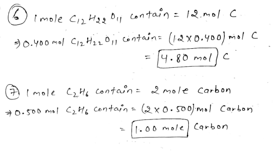 6 imole Cia Hae oil contain = 12. mol. c. - = 0.400 ml C12H₂2 o;; contain: (1.280.400) molc = 14.80 mollc ☺ Imole C₂Ho contai
