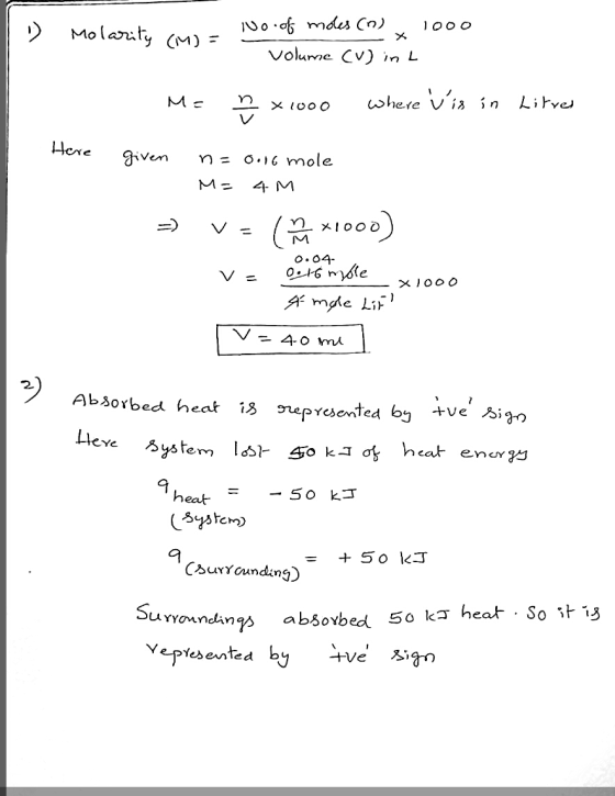 1) ? No.of moes (n) 1000 Molarity (M) = Molarity (M) = 1) volume (V) int Me X 1000 - where vis in Litrel Here given n=0.06 mo