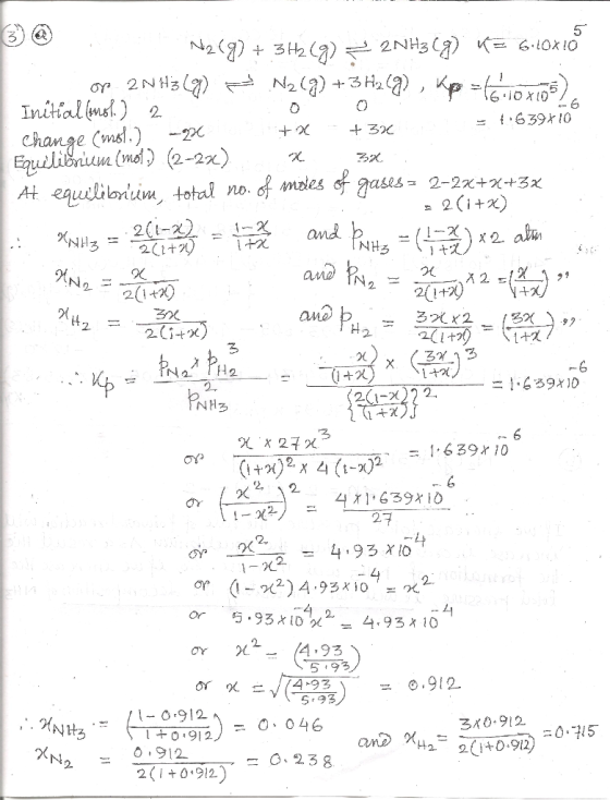 Noz (g) + 3H2(g) = 2NH3(g) K= 640x18 op 2 NH3(g) = N2(7) + 3H2(g), Kp = GOXO) Initiallmol.) 2 0 0 Change (mot.) -23 + 2 = + 3