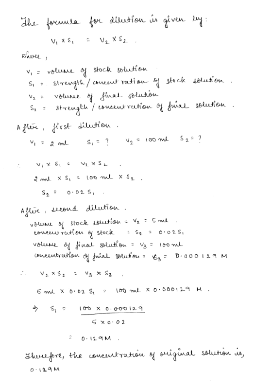 eula fo ditution ia given ly volum stock 8oution strength/cneut ratiou & strck iolution ina lutou vane steugthneeut reition o