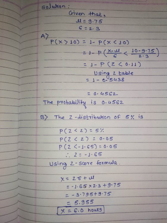 soluton Giver that 2.3 Uging 2 table 1-0-5 4 38 = G- 4562. The probabiJity is_ 0.4562 B> The Z-distribu kon of 52 is P (z <ー1