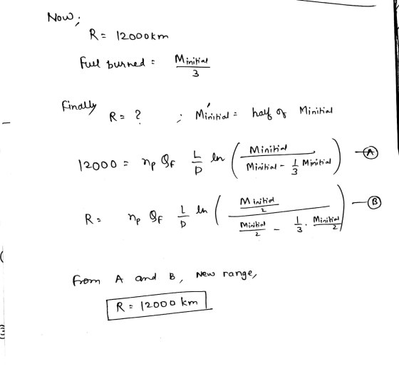 Now; R = 12000km Full burned a Minitial 3 finally R22. Minitial = half of Minitial 1. Minitial A L en 12000 = np Of Minitial