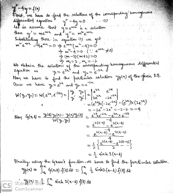 Y-4y= f(n) Florst, we have to find the solutions of the corresponding homogeneous differential equation O y - 4y =0 .-(1) le