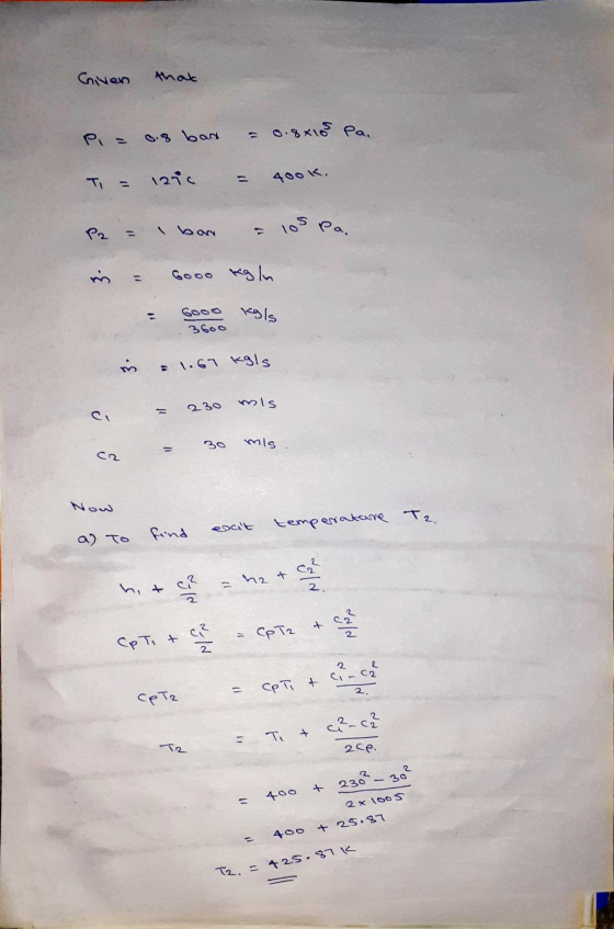 Given that = 0.8x15 Pa. P = 0.8 ban T = lsic 400K. P2 = I bon los Pa. m 6ooo kg ln Gooo 3600 Kals = 1.67 kgls 230 mis ci 30 m