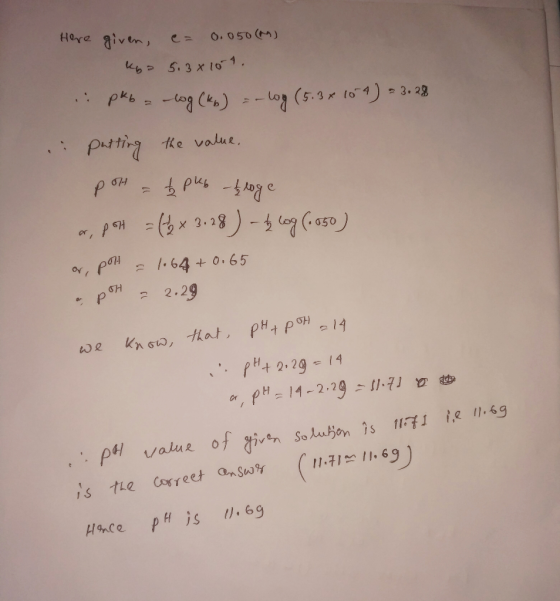 Hore given, 0.050) 5. 3 x 101 p s-l09 (40) -Lo (5.3 101) 3.29 patting the value, 2 /64 + 0.65 2.29 p Kn Gw, that, pHPoH14 PHt
