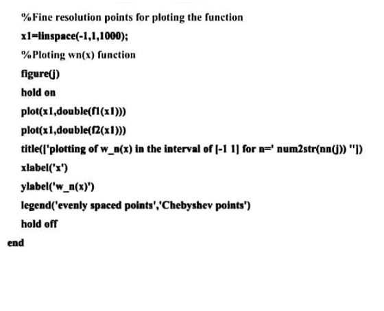 %Fine resolution points for ploting the function xl=linspace(-1,1,1000); % Ploting wn(x) function figure(j) hold on plot(x1,d