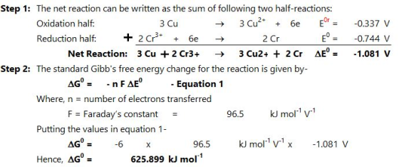Step 1: The net reaction can be written as the sum of following two half-reactions: 3 Cu 2+6e E -0.337 v E0.744 v Net Reactio