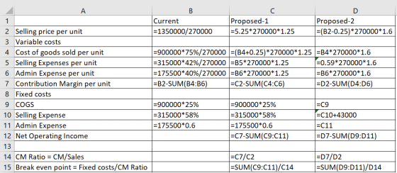 - Current =1350000/270000 Proposed-1 =5.25*270000*1.25 Proposed-2 =(B2-0.25)*270000*1.6 =900000*75%/270000 =(B4+0.25)*270000*