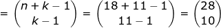 = \binom{n+ k-1}{k-1} = \binom{18+11-1}{11-1} = \binom{28}{10}