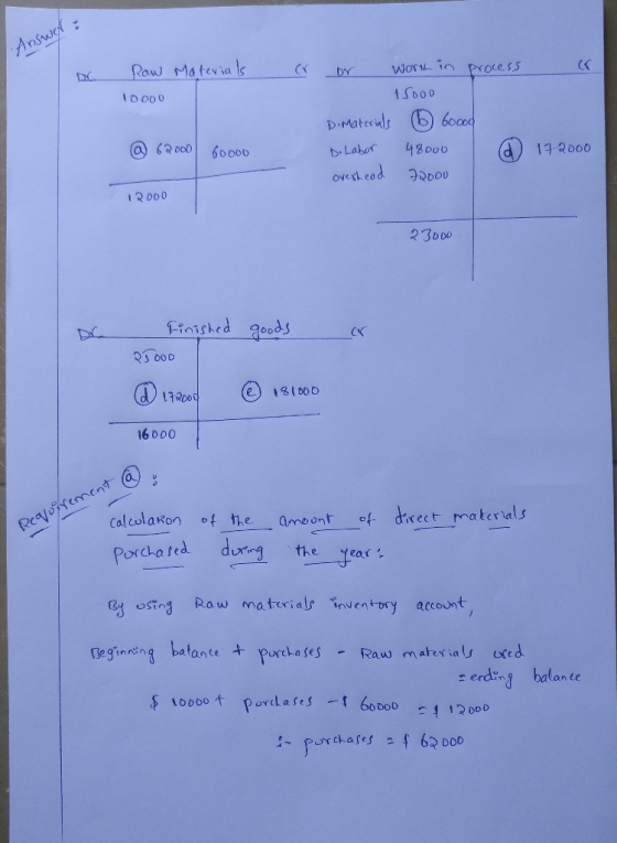 AnswH Raw Materials or or 10000 or work in process 15000 D.Materials ① 6oood Do Labor 48000 @ overhead 72000 @ 62000 60000 17