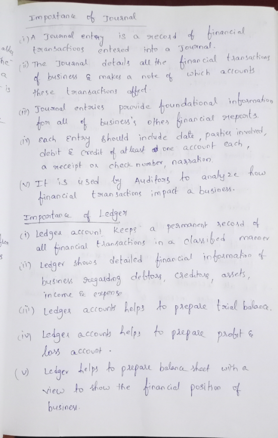Importance of Journal i) A Journal entory is a record of financial able transactions entered into a Journal. hei The Journal