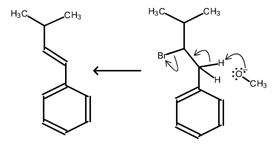 The mechanism shows loss of a proton on carbon 1 to form a double bond between carbons 1 and 2. This pi bond is conjugated with the benzene ring.