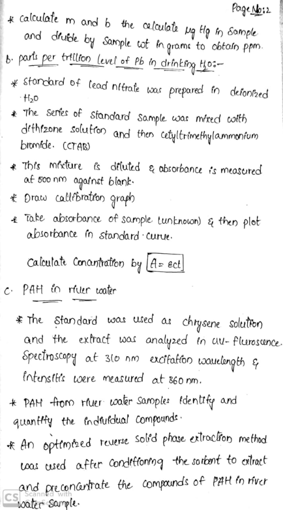 Page No:2 * calculate m and b the calculate ug HQ in Sample and druide by Sample cot in grams to obtain ppm. Bi parts per tri