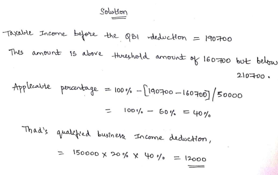 Solution the QBI Taxable income before This amount is above deduction = 190700 threshold amount of 160 7oo but below 210 700