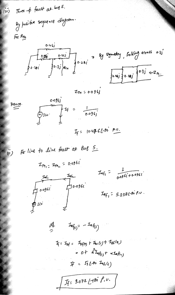 (111) Three b fault at bugs. by positive sequence dagram For Ren. 0.46 + arross 0.35 La 0.211 2 By Strmetry, Folding 0.281 0