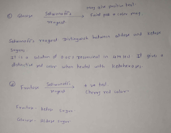 may give positive test- © Glucose Faint pink to color may. Seliwanoffs reagent aldose and ketose. Seliwanoffs reagent: Dist