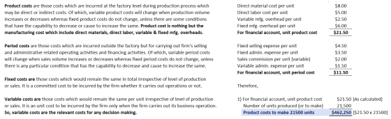 Product costs are those costs which are incurred at the factory level during production process which may be direct or indire