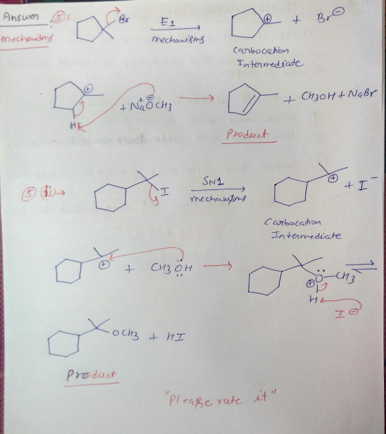 Answen oly El r @ + B. Bro mechanisms mechanisms combocchion carbocation Intermediate + CH3OH & Nabr + Nagcha Prodeect SNL me