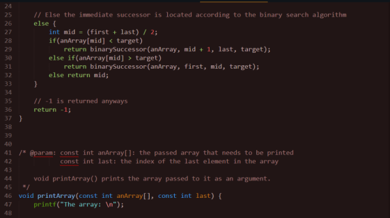 24 25 26 27 28 29 30 31 32 // Else the immediate successor is located according to the binary search algorithm else f int mid