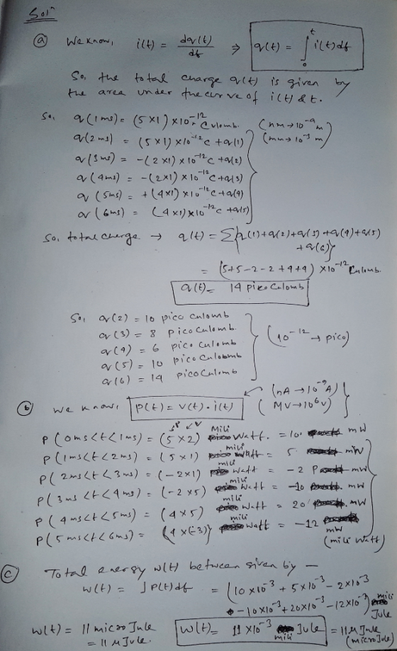 Son We Know, darlt) il) = > 9(t) = So, the to tal Charge alt) is given by under the cveof icH&t. the 9(1mo) (5X1) xI0, uomb C