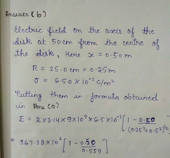 Ansuwer ( b) ele obuc field on the ascis o the diak at 5o em uom the cerntheo the wlise, Hene 0.50 m eauctuing them n dormula