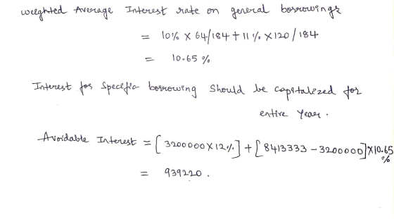 weighted Average Interest rate on general borrowings = 10% X 64/184 +114X1201184 - 10.65% Interest fos Specefic borrowing sho