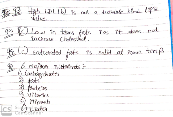 93 High LDL (b) is not a desirable blood lipid Value.__ 94. 6 Low in trans fats q as it does not en crease Cholesthel as ( sa
