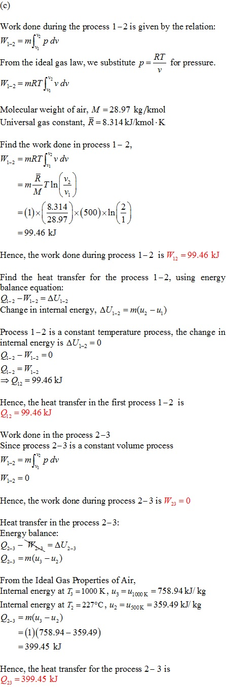 Work done during the process 1-2 is given by the relation: dv RT From the ideal gas law, we substitute p - for pressure w1-2