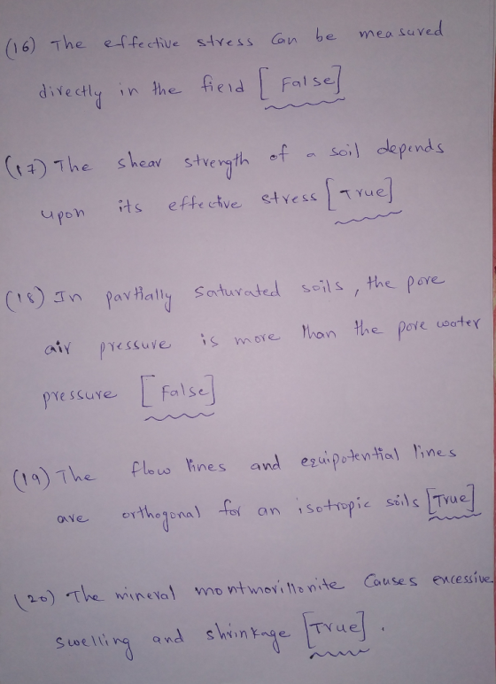 16) The effective styess n be mea suved divect!ブ in the fi e id | False. t) The s heav stvewyth fSi depends upon ts effecive